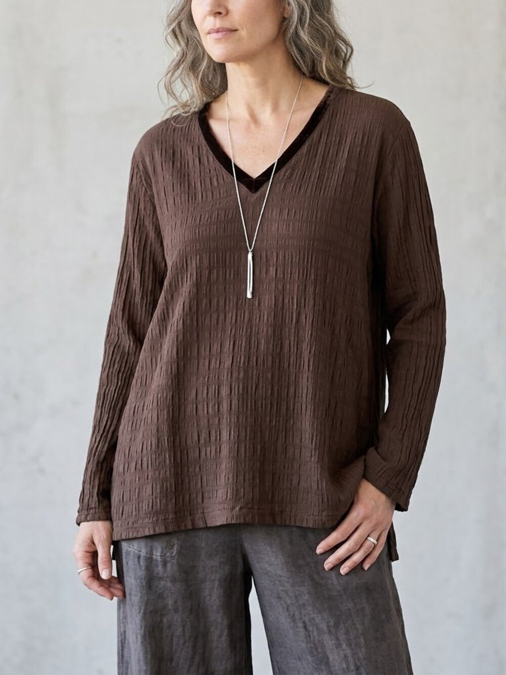 NWT CP Shades Brown Crinkle Pullover Top